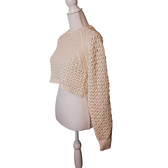 NEW Cream Loose Knit Long Sleeve Open Back Sweater Size‎ M - Picture 6 of 12
